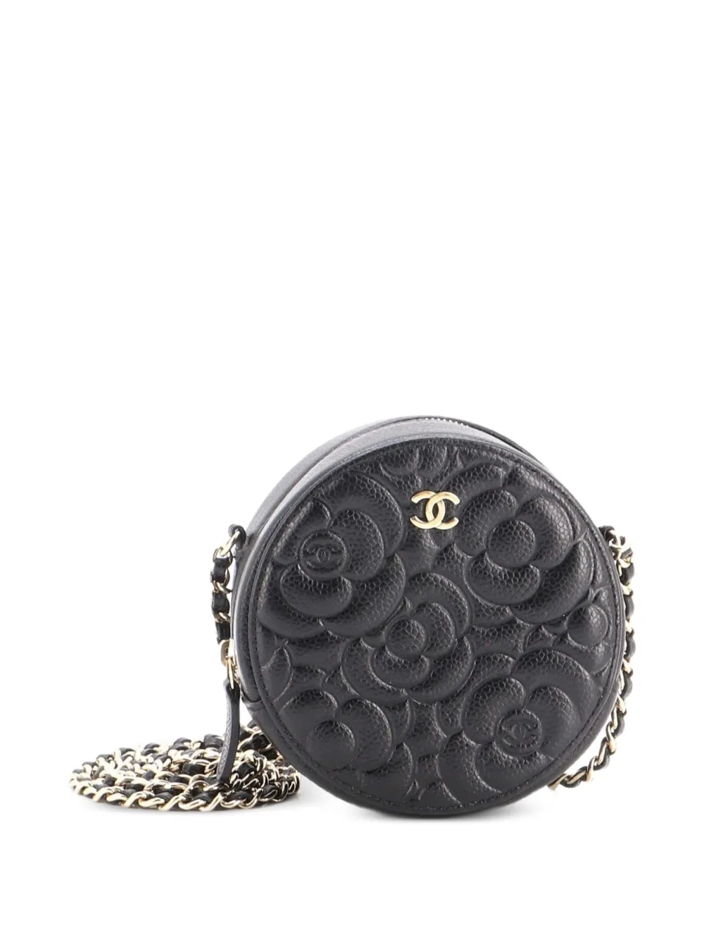 CHANEL Pre-Owned Round Clutch with Chain Camellia Caviar Mini crossbody bag - Nero