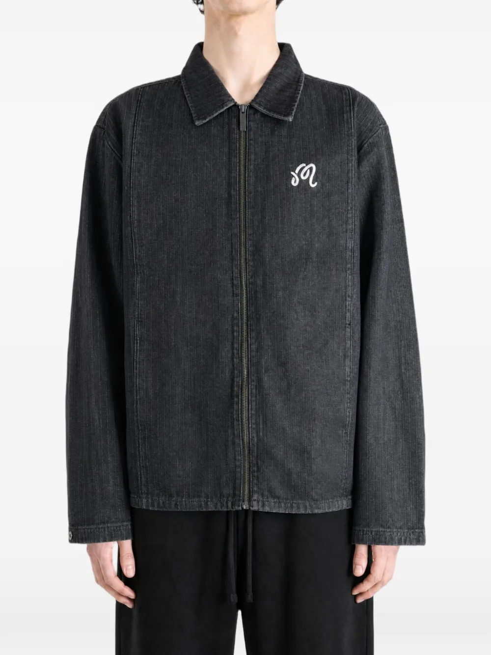 Malbon Golf Foreman denim jack met krijtstreep en stonewashed-effect Zwart