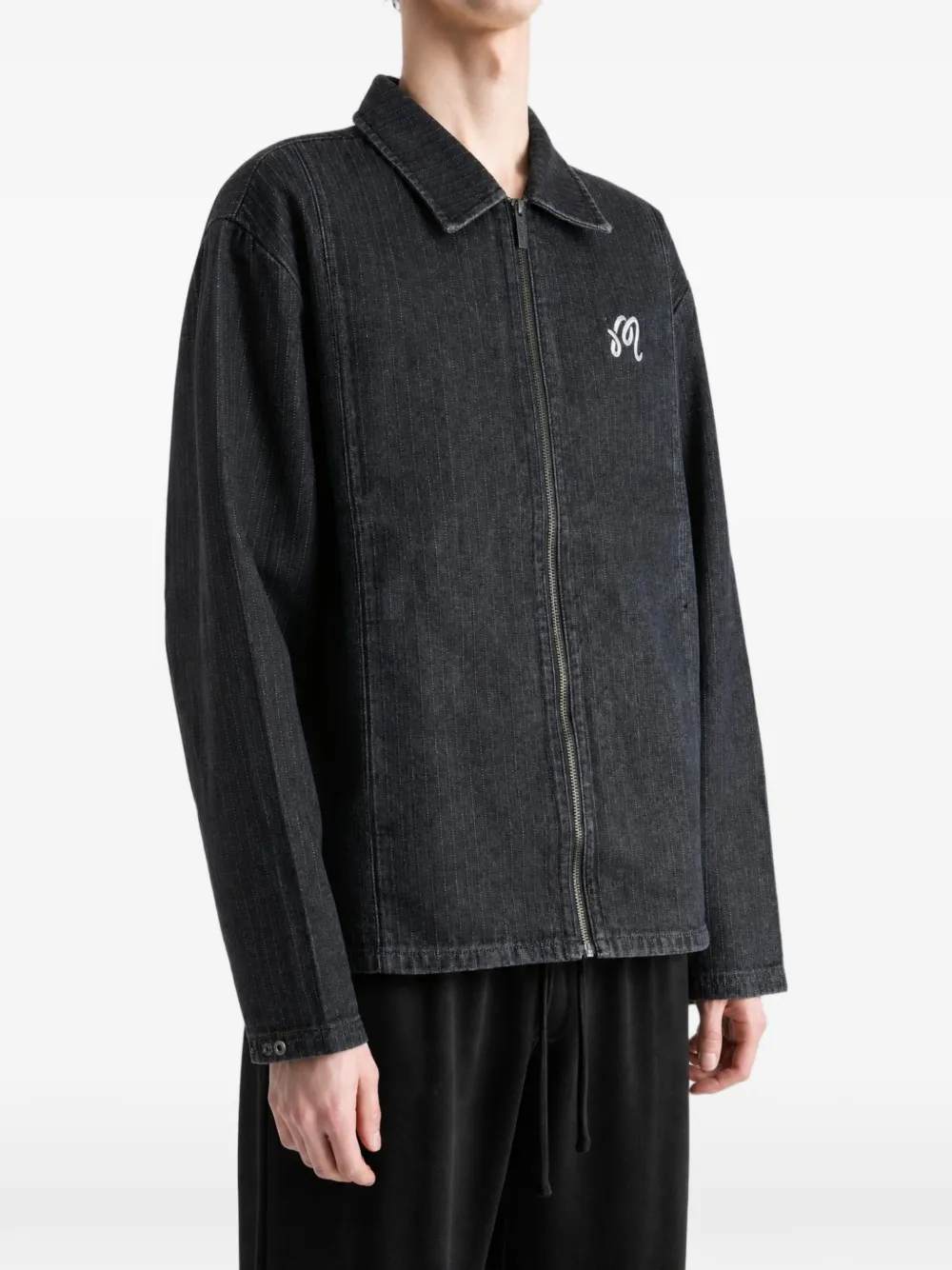 Malbon Golf Foreman denim jack met krijtstreep en stonewashed-effect Zwart
