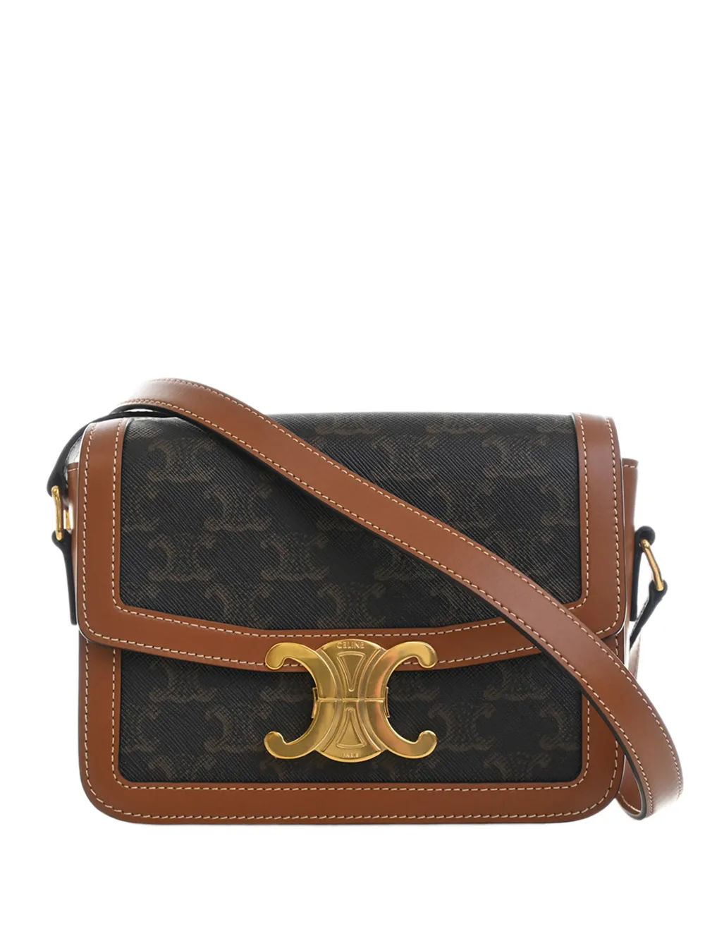 Celine Pre-Owned 2022 Teen Triomphe Coated Canvas and Calfskin Triomphe crossbody bag - Marrone