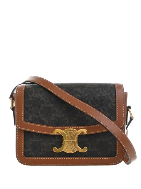 Celine Pre-Owned 2022 Teen Triomphe Coated Canvas and Calfskin Triomphe crossbody bag