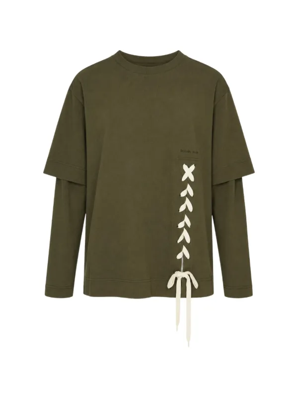 Simone Rocha Lace-up Layered Long-sleeve T-shirt in Green
