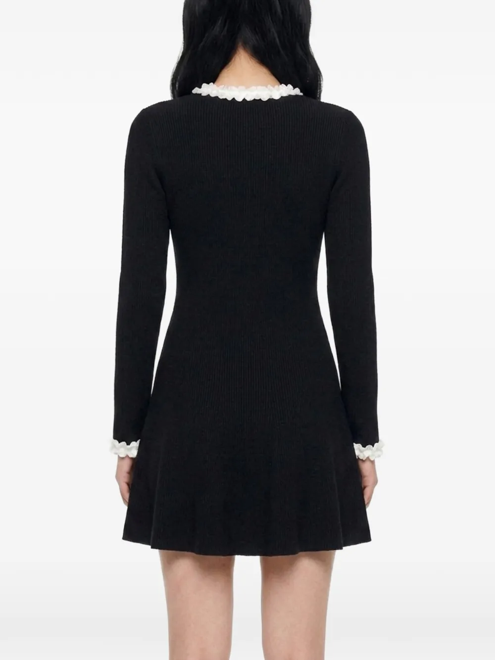 Self-Portrait Chenille gebreide mini-jurk met bloemenafwerking Zwart