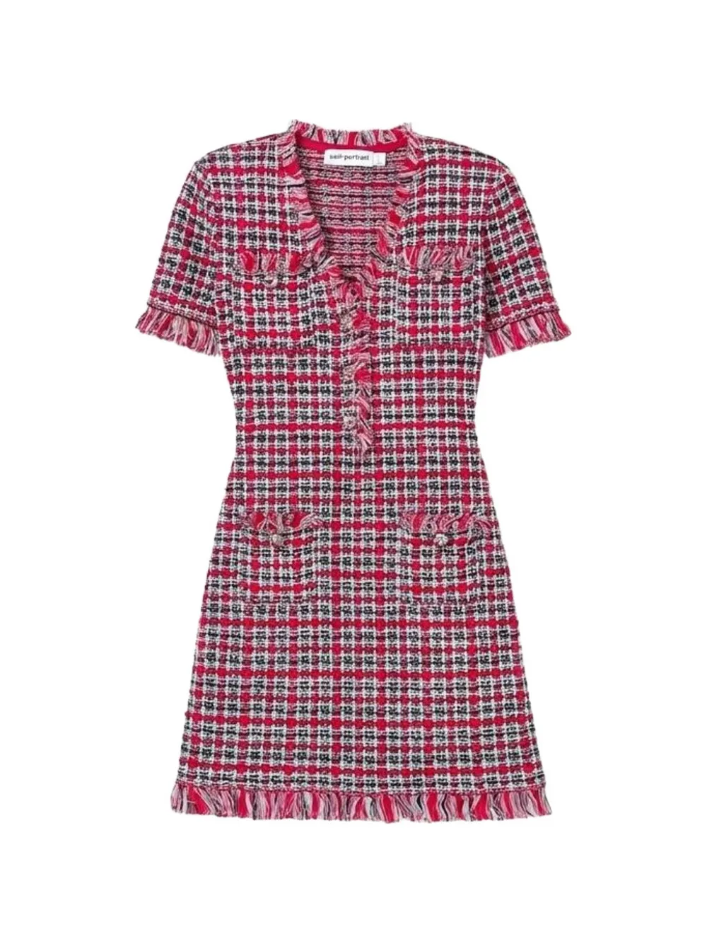 Self-Portrait check-pattern frayed-trim mini dress