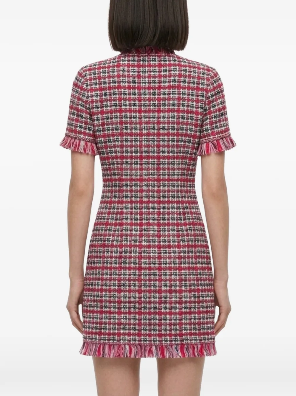 Self-Portrait check-pattern frayed-trim mini dress Rood