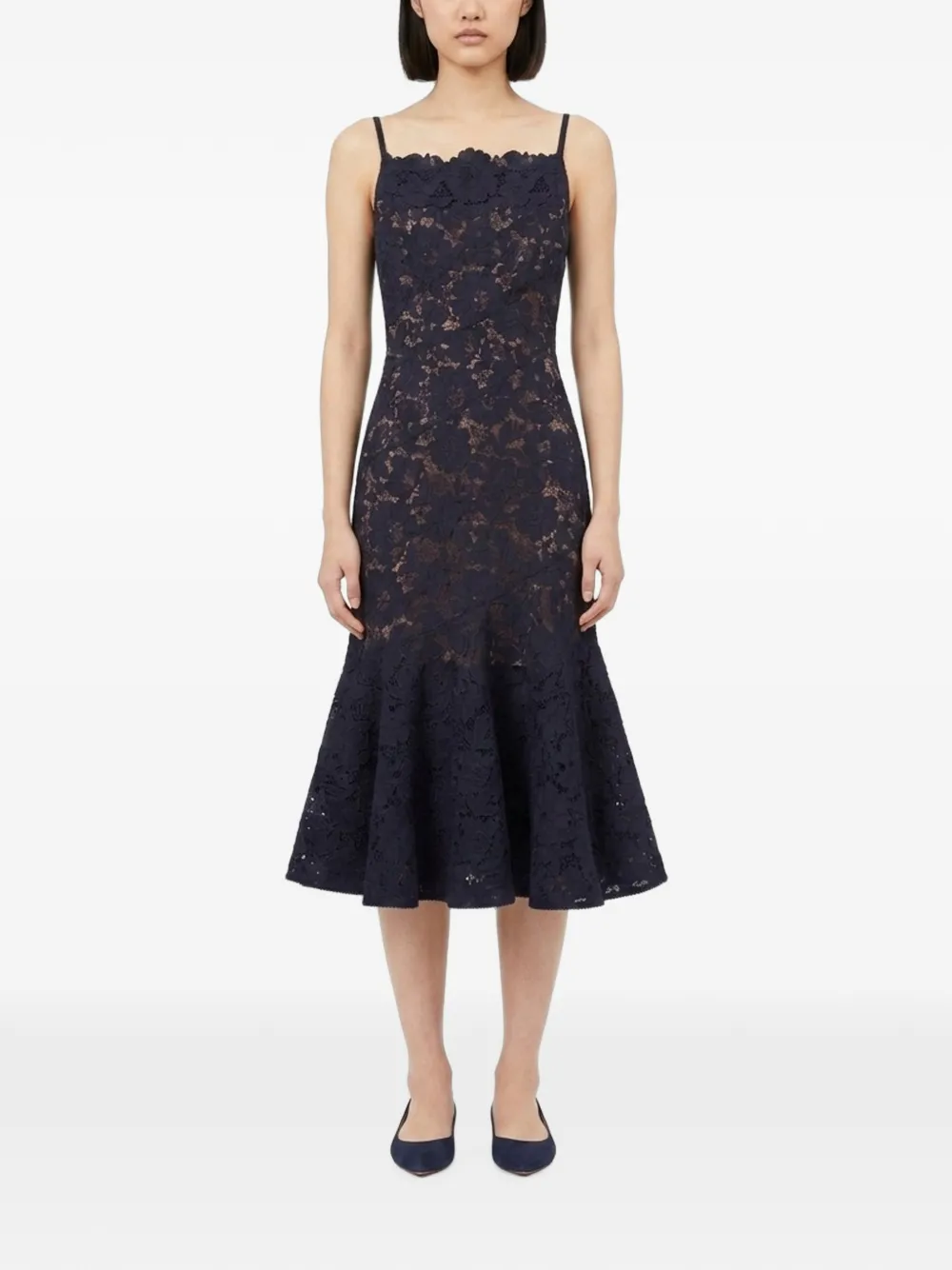 Self-Portrait midi-jurk met kant Blauw