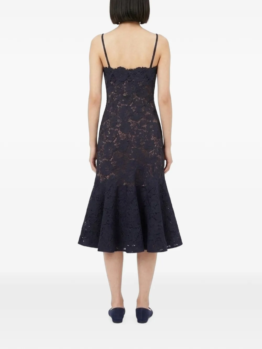 Self-Portrait midi-jurk met kant Blauw