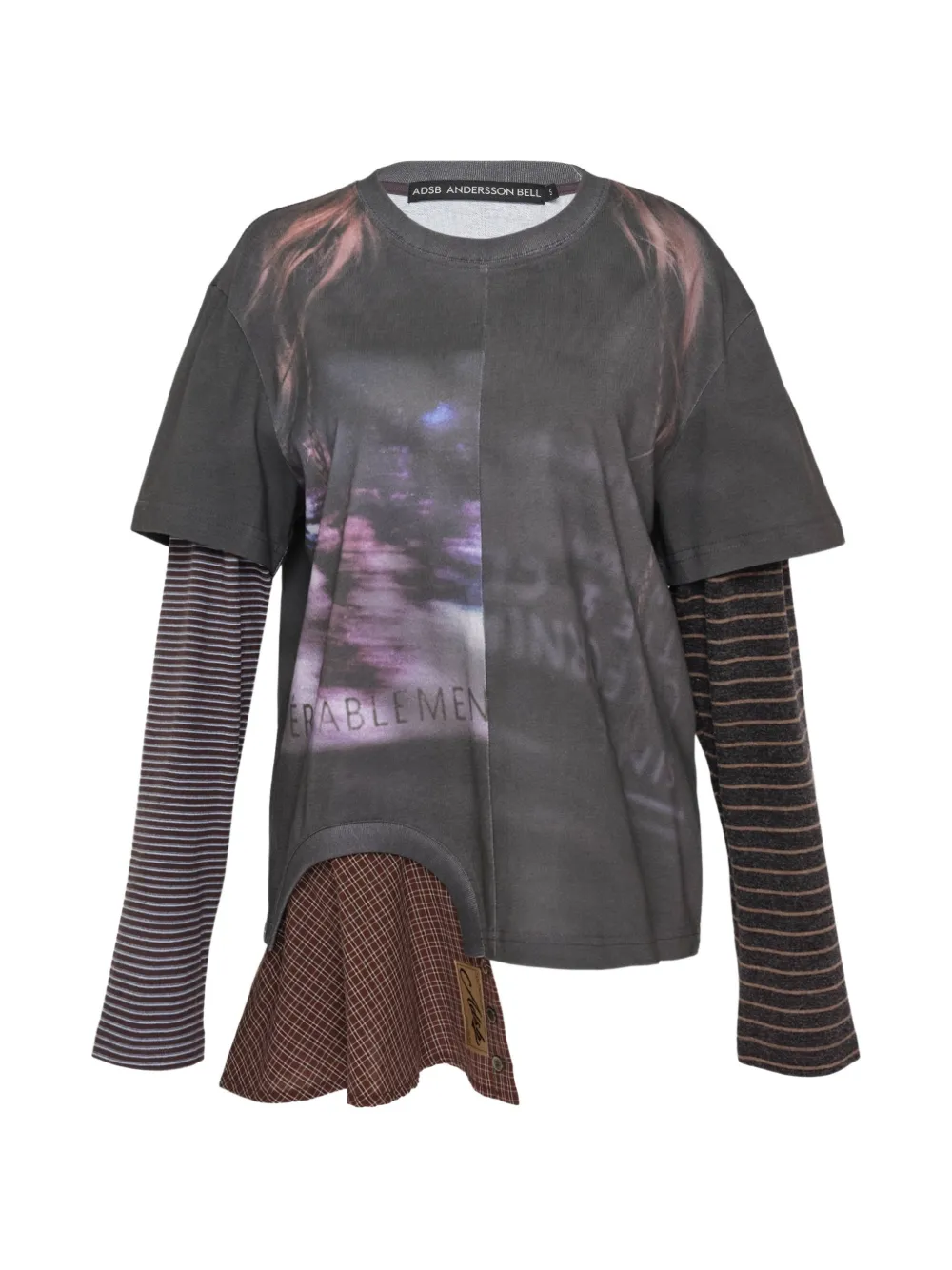 Andersson Bell Layered-sleeve Graphic-print T-shirt In 그레이