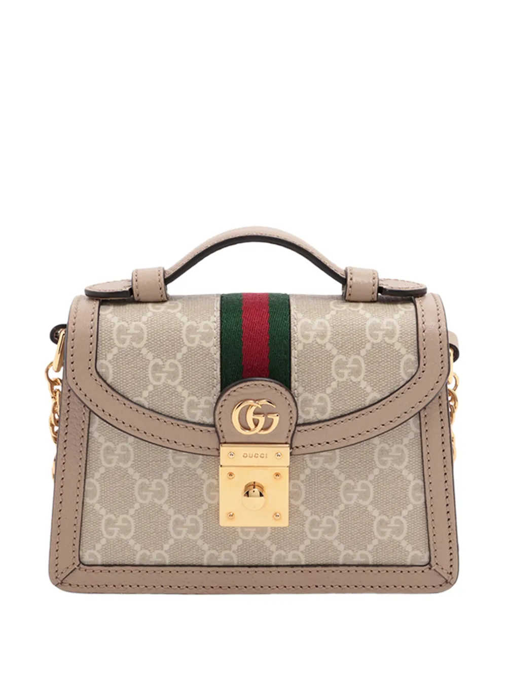 Gucci Pre-Owned 2016-2026 Small GG Supreme Web Ophidia Top Handle Bag satchel - Nude