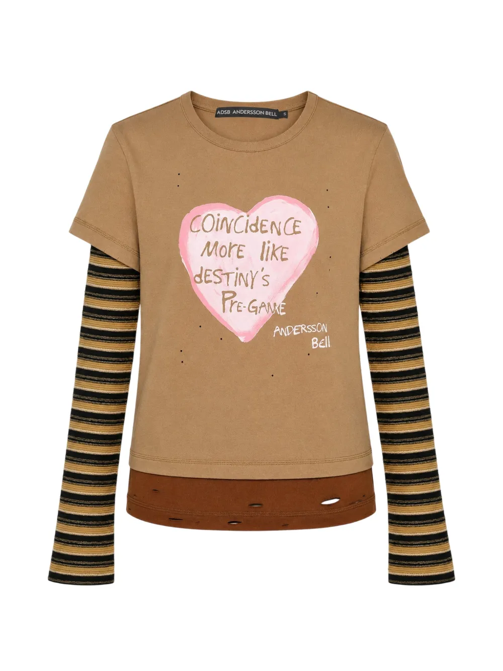 Andersson Bell Heart Message Layered T-shirt In Brown