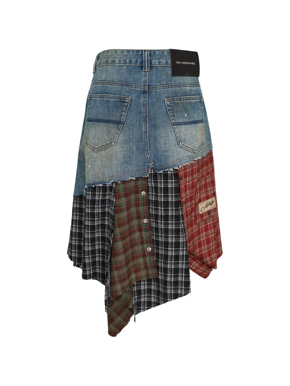 Andersson Bell Geruite midi-rok met patchwork Blauw