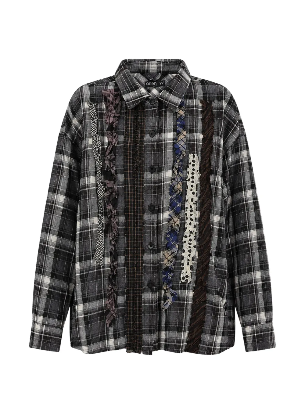 Open YY checkered ruffled shirt