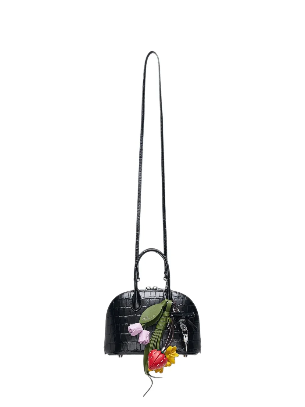 Self-Portrait crocodile-effect leather shoulder bag - Nero