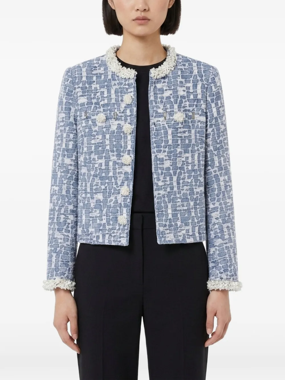 Self-Portrait Textured-finish Denim Jacket in Blue, view 2
