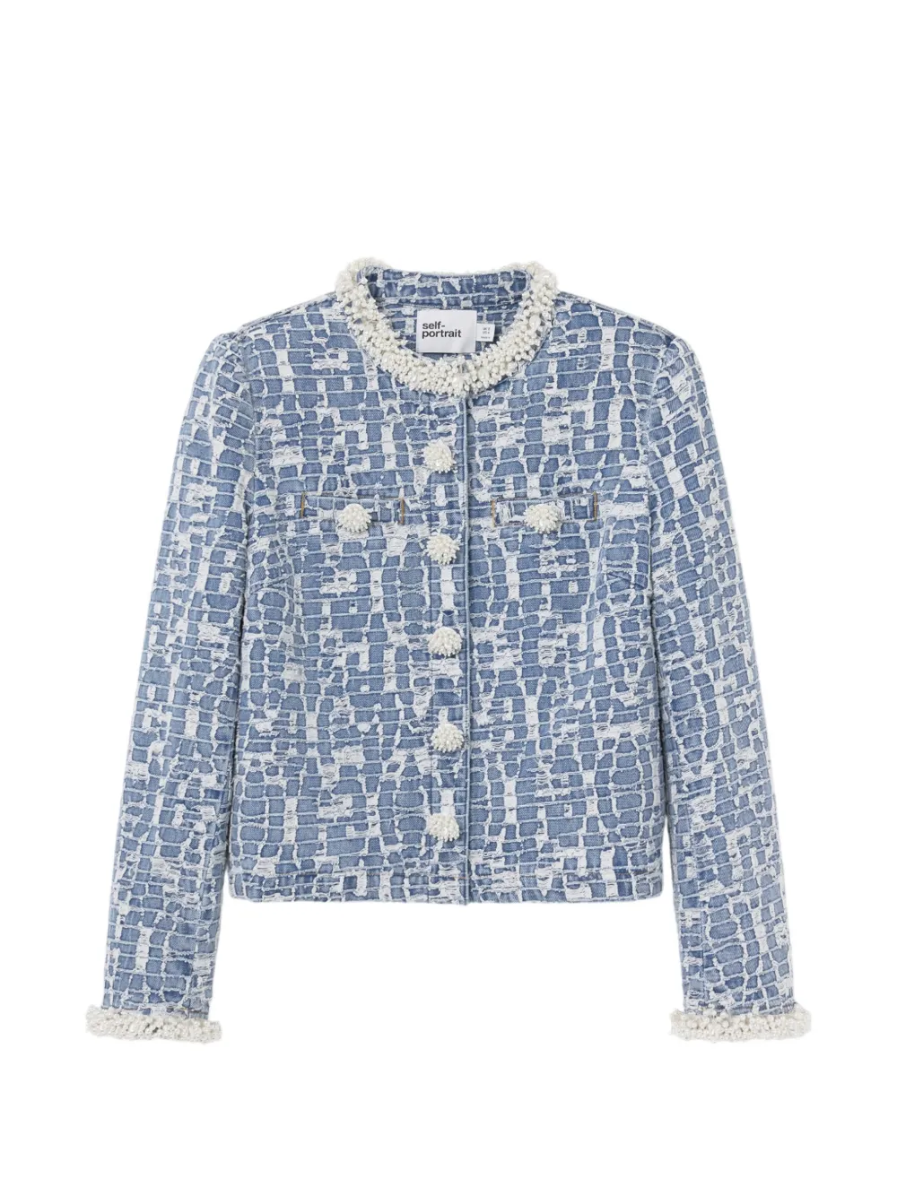 Self-Portrait textured-finish denim jacket - Blu