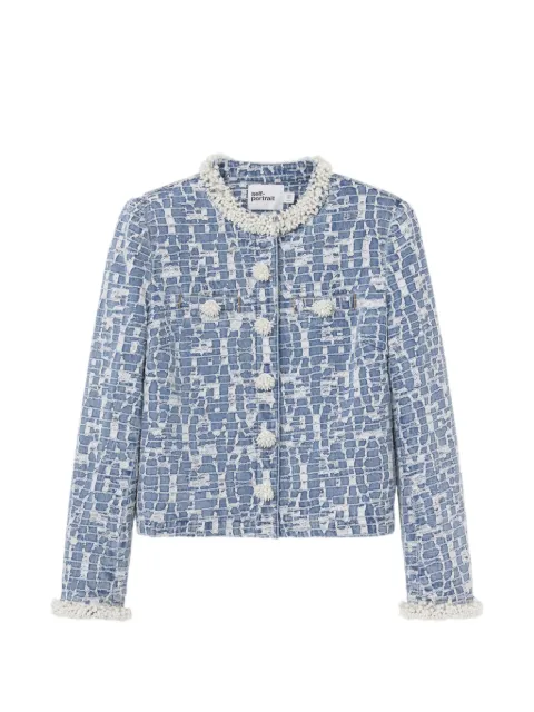 Self-Portrait textured-finish denim jacket