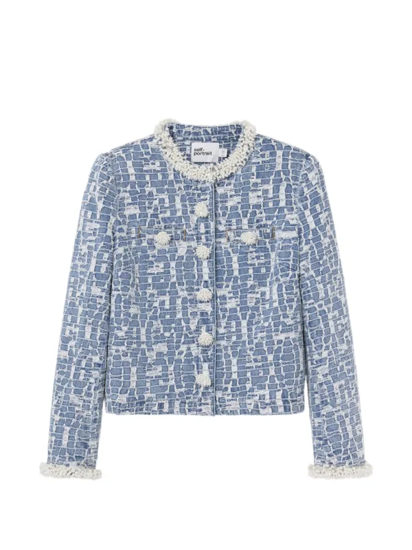 Self-Portrait Textured-finish Denim Jacket in Blue