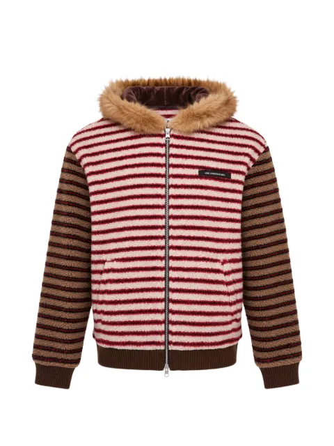 Andersson Bell stripe-patchwork faux-fur-trim hoodie