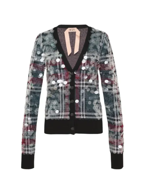 Nº21 plaid sequin-embellished wool cardigan