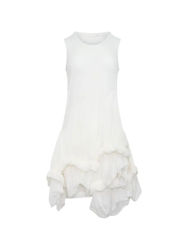 Comme des Garçons Sheer Layered Ruffle Mini Dress in White