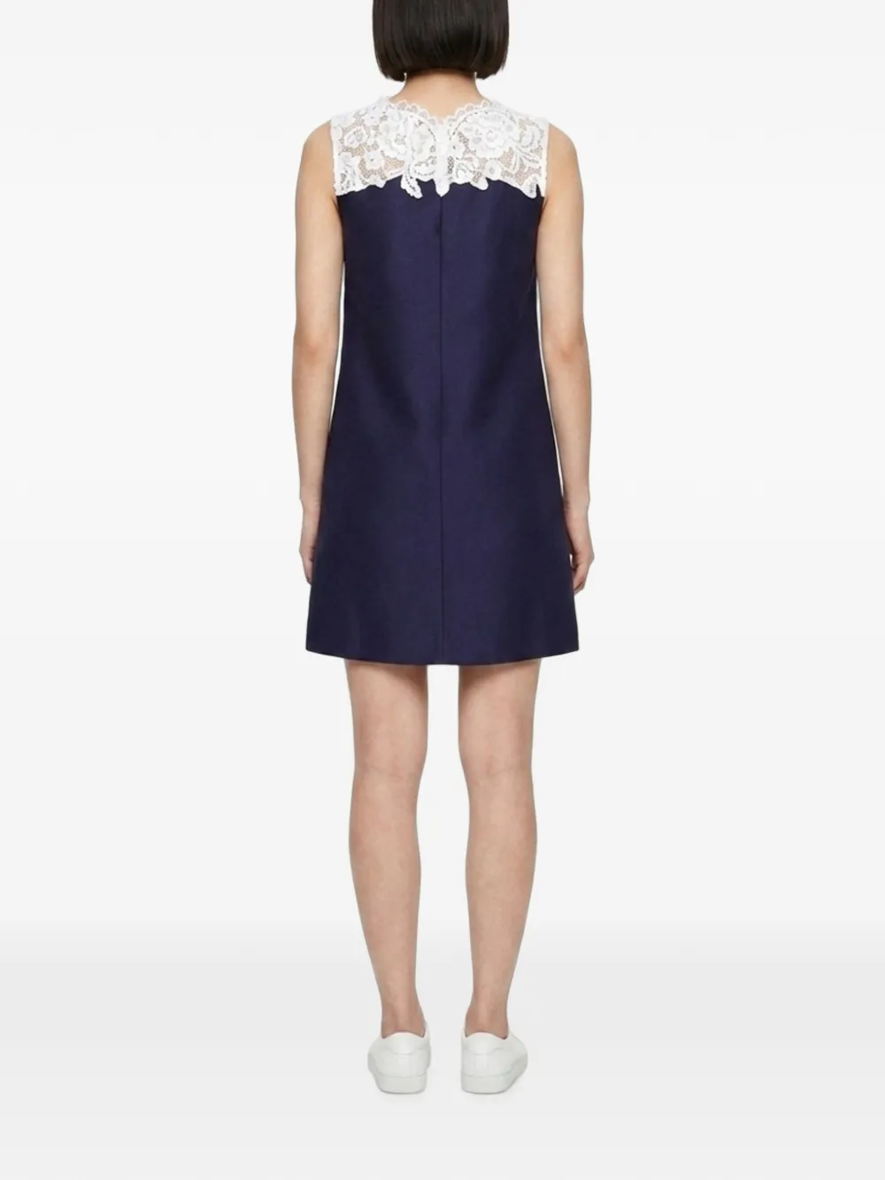 Self-Portrait lace-trimmed floral-appliqué mini dress Blauw