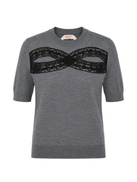 Nº21 camiseta con cuello redondo y ribete de encaje