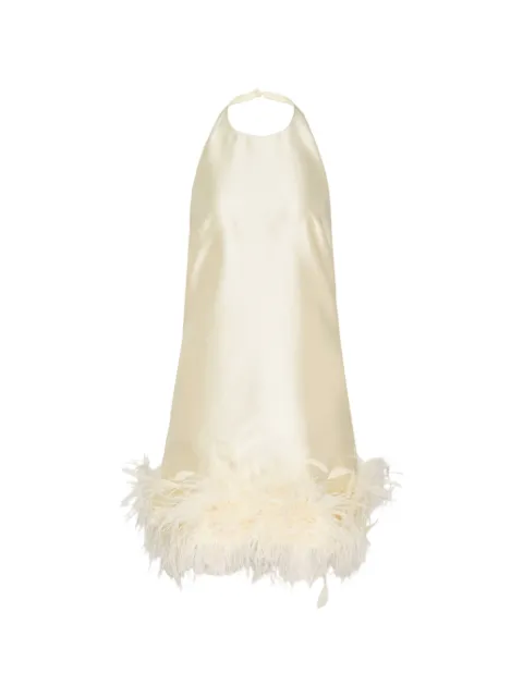 Self-Portrait yellow taffeta feather trim mini dress