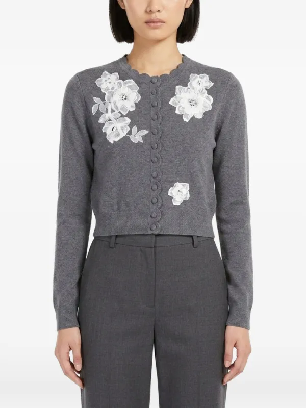 Self-Portrait Lace-flower Scalloped Cardigan in Grey