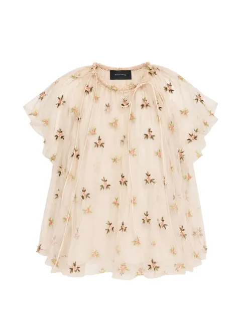 Simone Rocha rosebud-embroidered gathered blouse