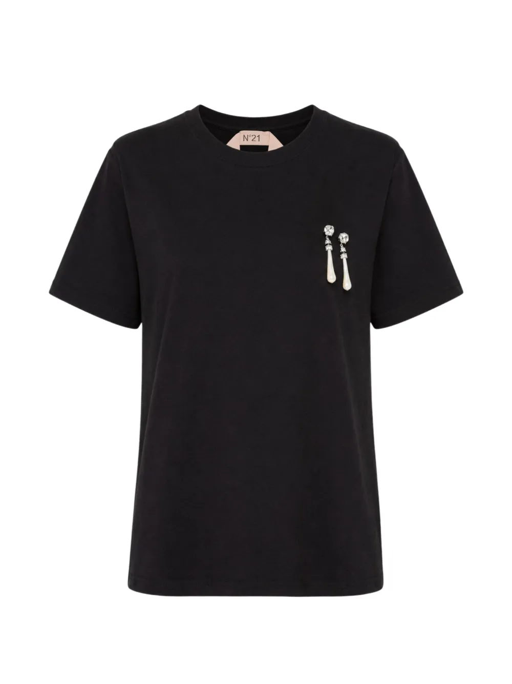 Nº21 embellished cotton T-shirt - Nero