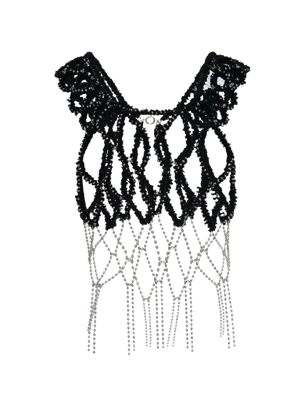 Noir Kei Ninomiya crochet-knit chain-fringe harness - Nero