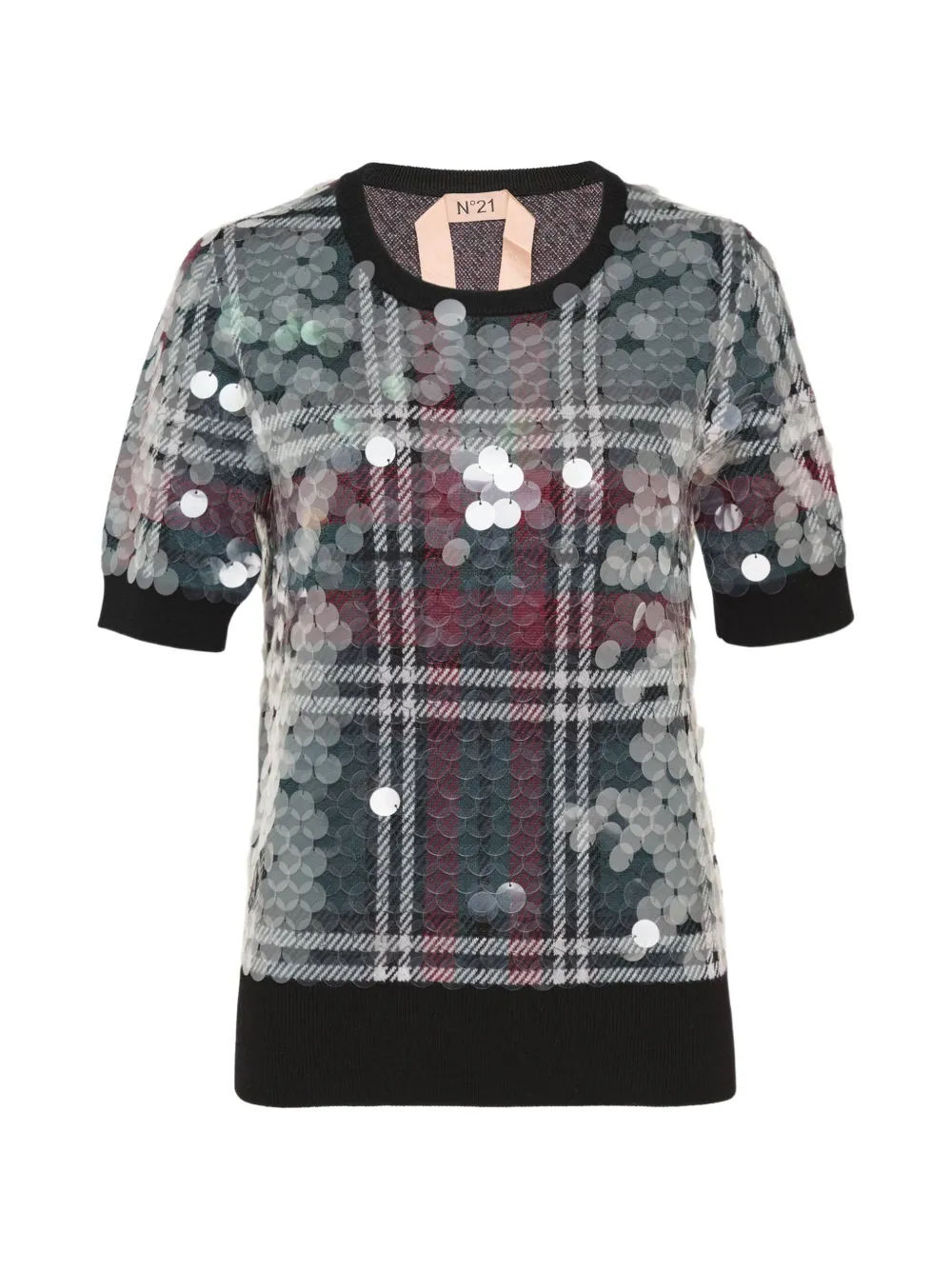 Nº21 sequin-embellished plaid sweater