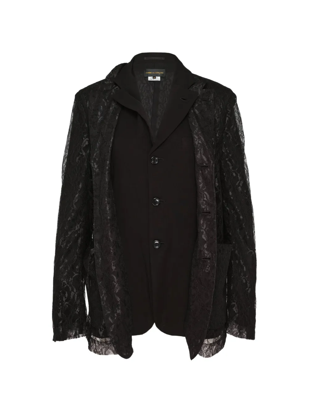 Comme Des Garçons lace-overlay layered blazer Zwart