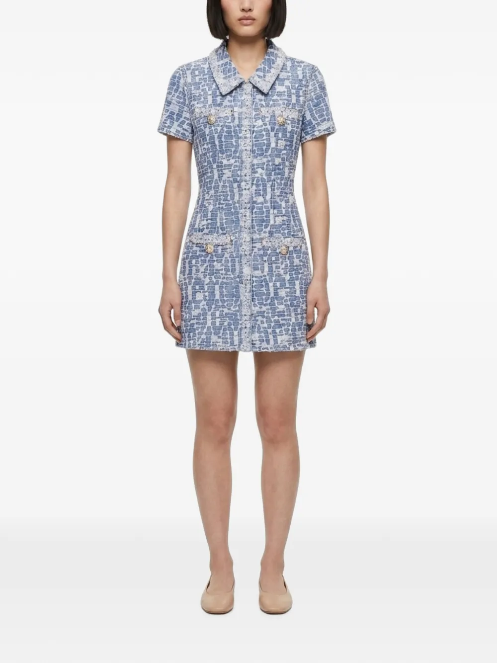 Self-Portrait Denim mini-jurk met textuur Blauw