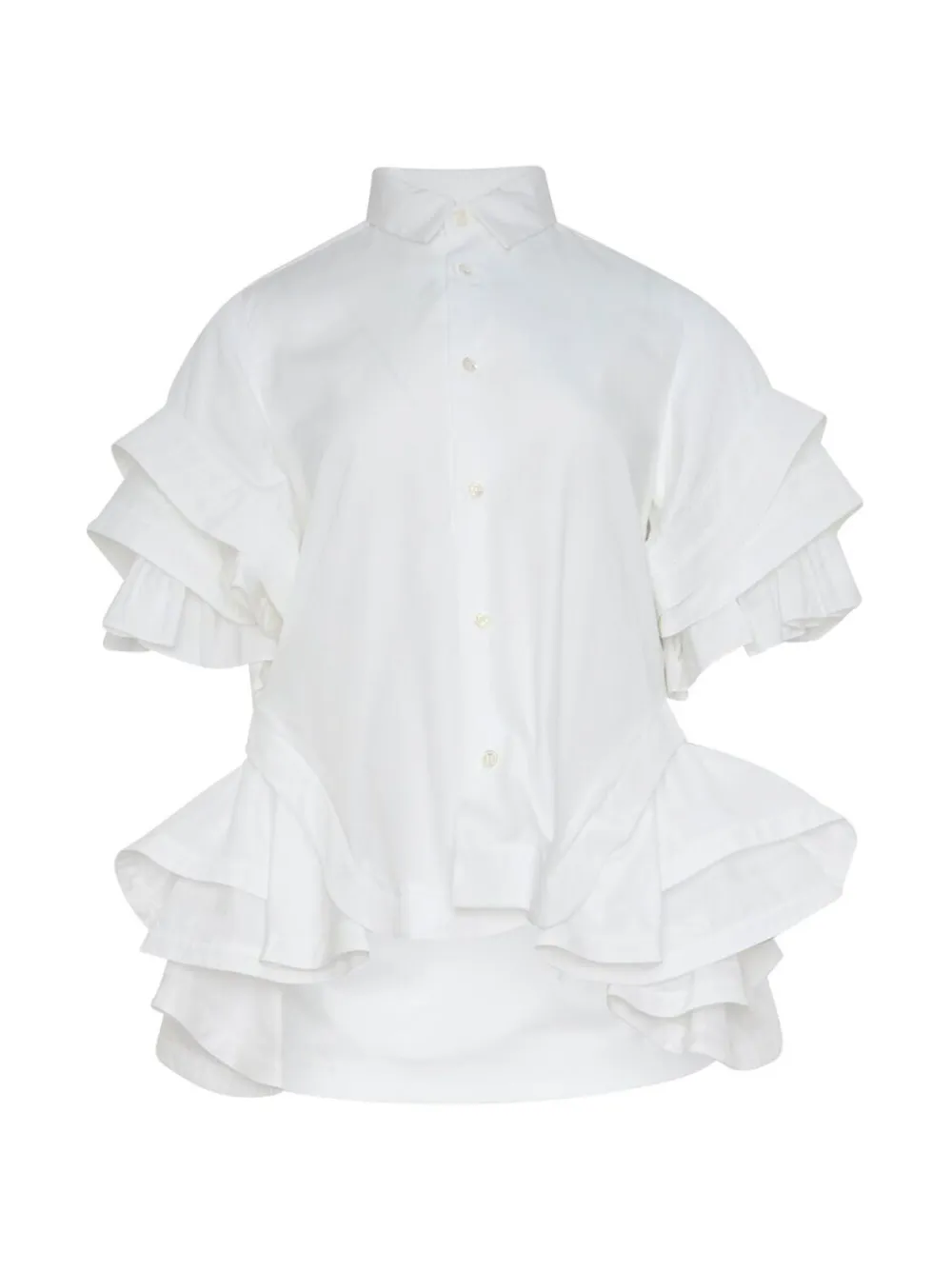 Noir Kei Ninomiya chemise évasée à volants - Blanc Noir Kei Ninomiya chemise évasée à volants - Blanc