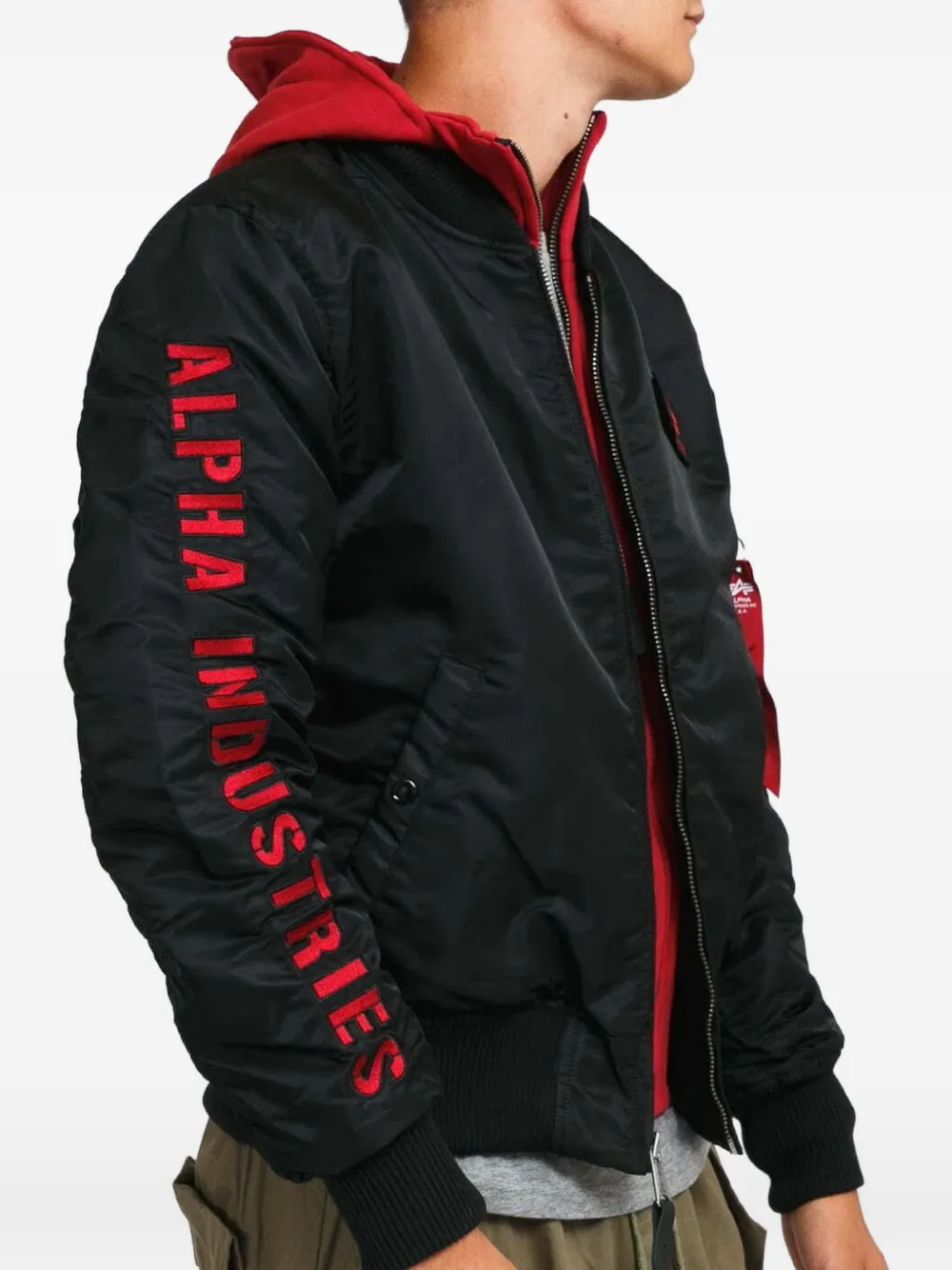 Alpha Industries MA-1 D-Tec bomberjack met capuchon en logoprint Zwart
