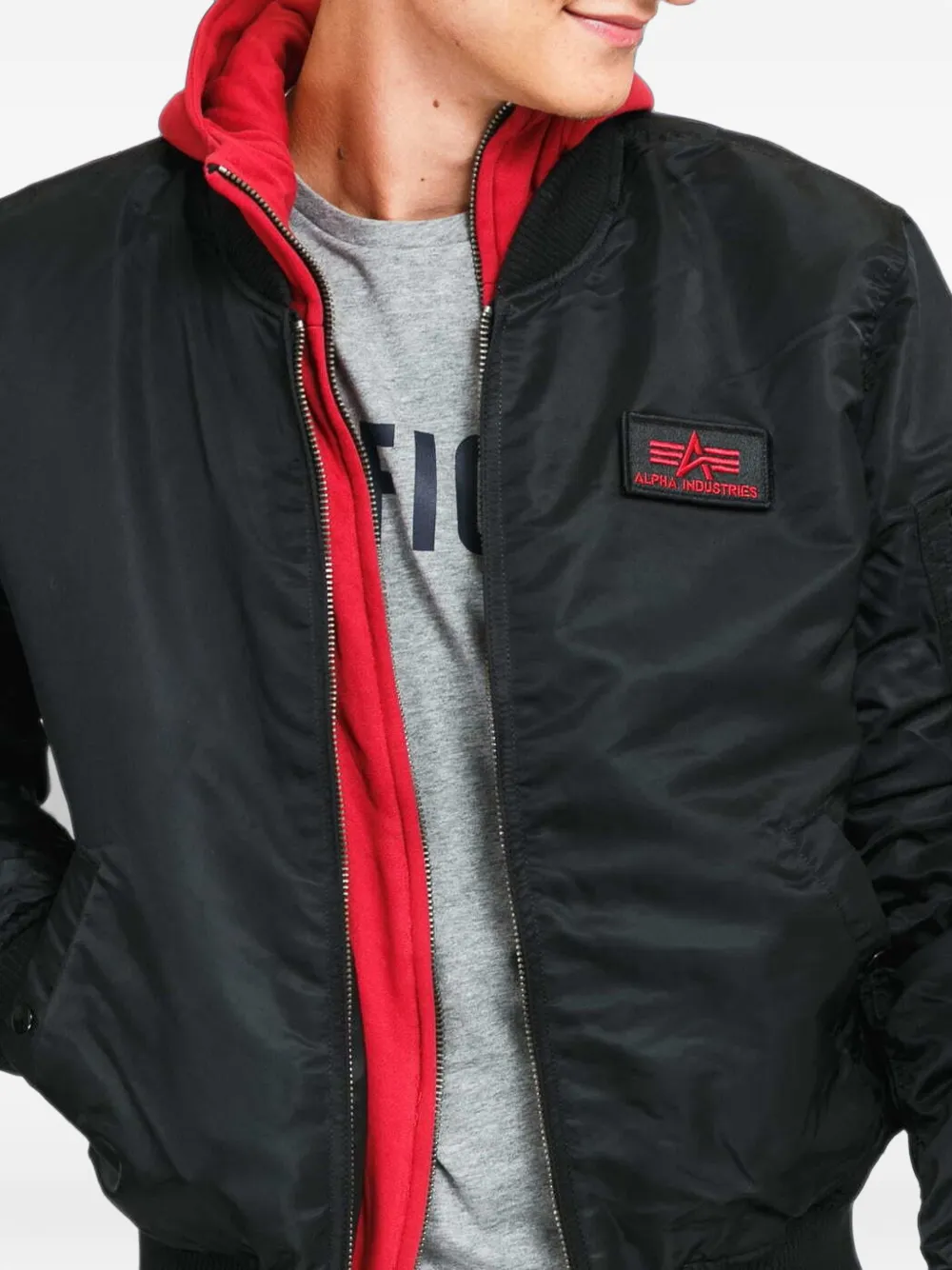 Alpha Industries MA-1 D-Tec bomberjack met capuchon en logoprint Zwart