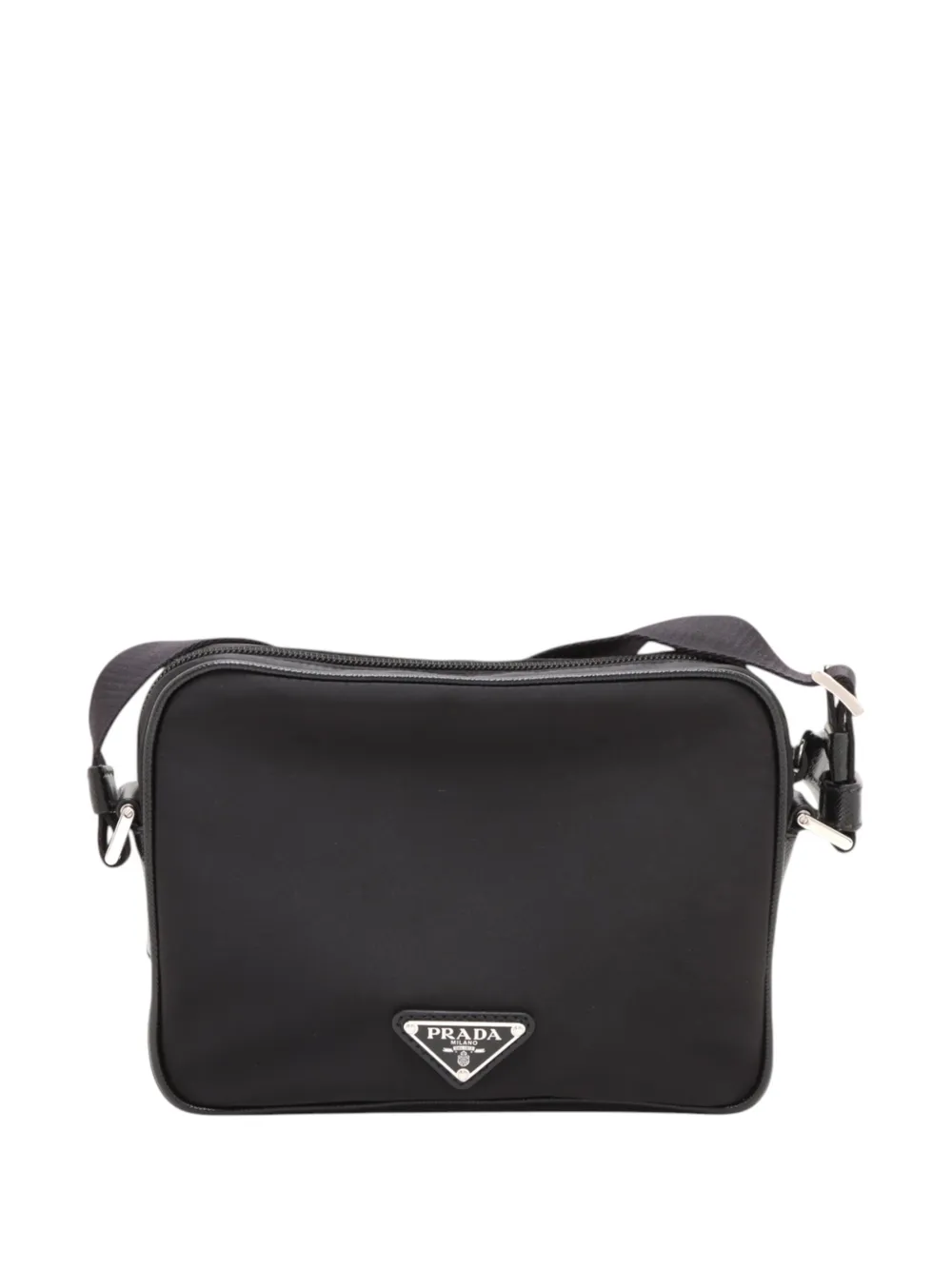 Prada Pre-Owned 2013-2026 Tessuto Camera Bag crossbodytas met saffiano afwerking en logo Zwart
