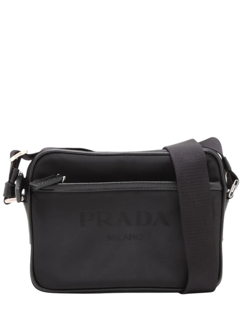 Prada Pre-Owned Borsa a tracolla in tessuto con finiture in pelle Saffiano e logo 2013-2026 - Nero