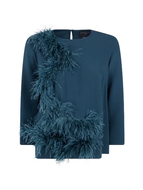 Antonelli feather-trim long-sleeve blouse