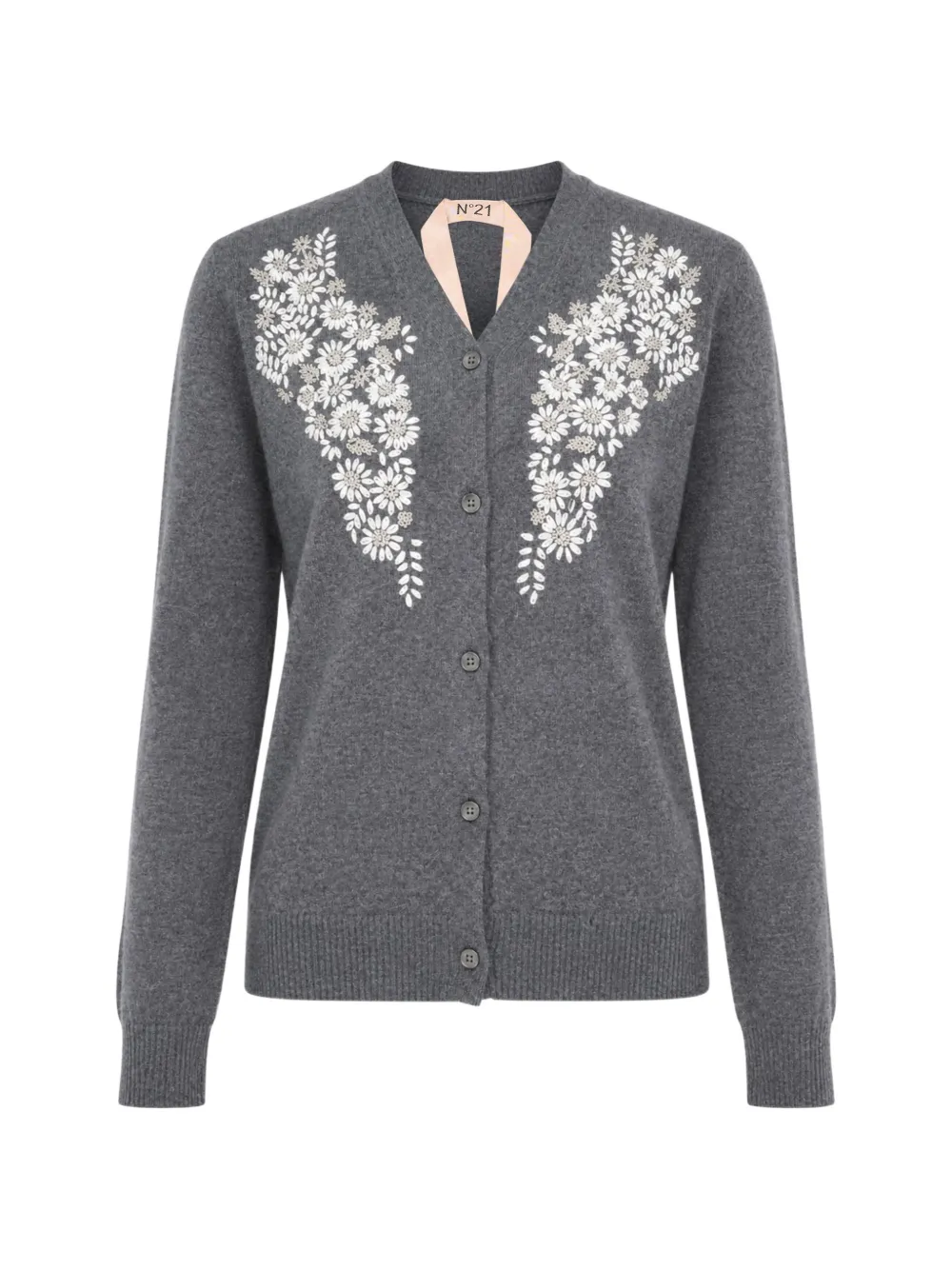 Nº21 floral-embroidered cardigan - Grau