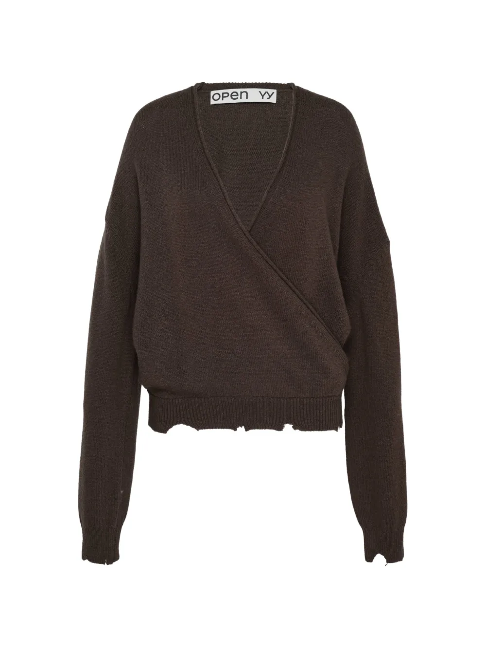 Open YY criss-cross distressed sweater - Marrone