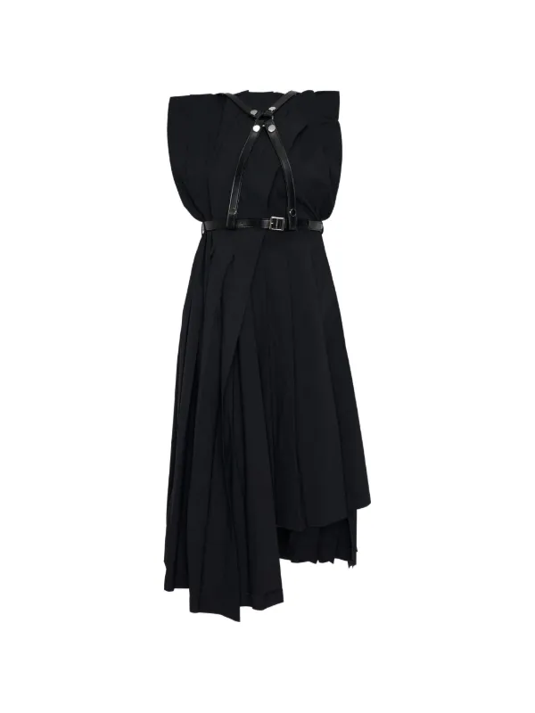 Junya Watanabe Pleated Harness Midi Dress in Black