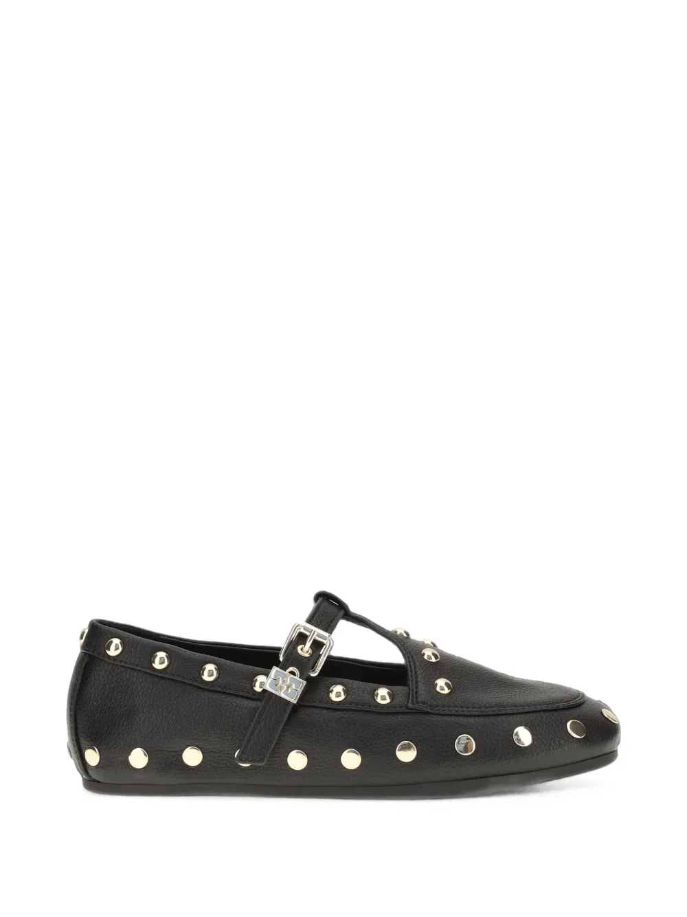 GANNI Mary Jenny studded ballerinas in pebbled leather - Nero