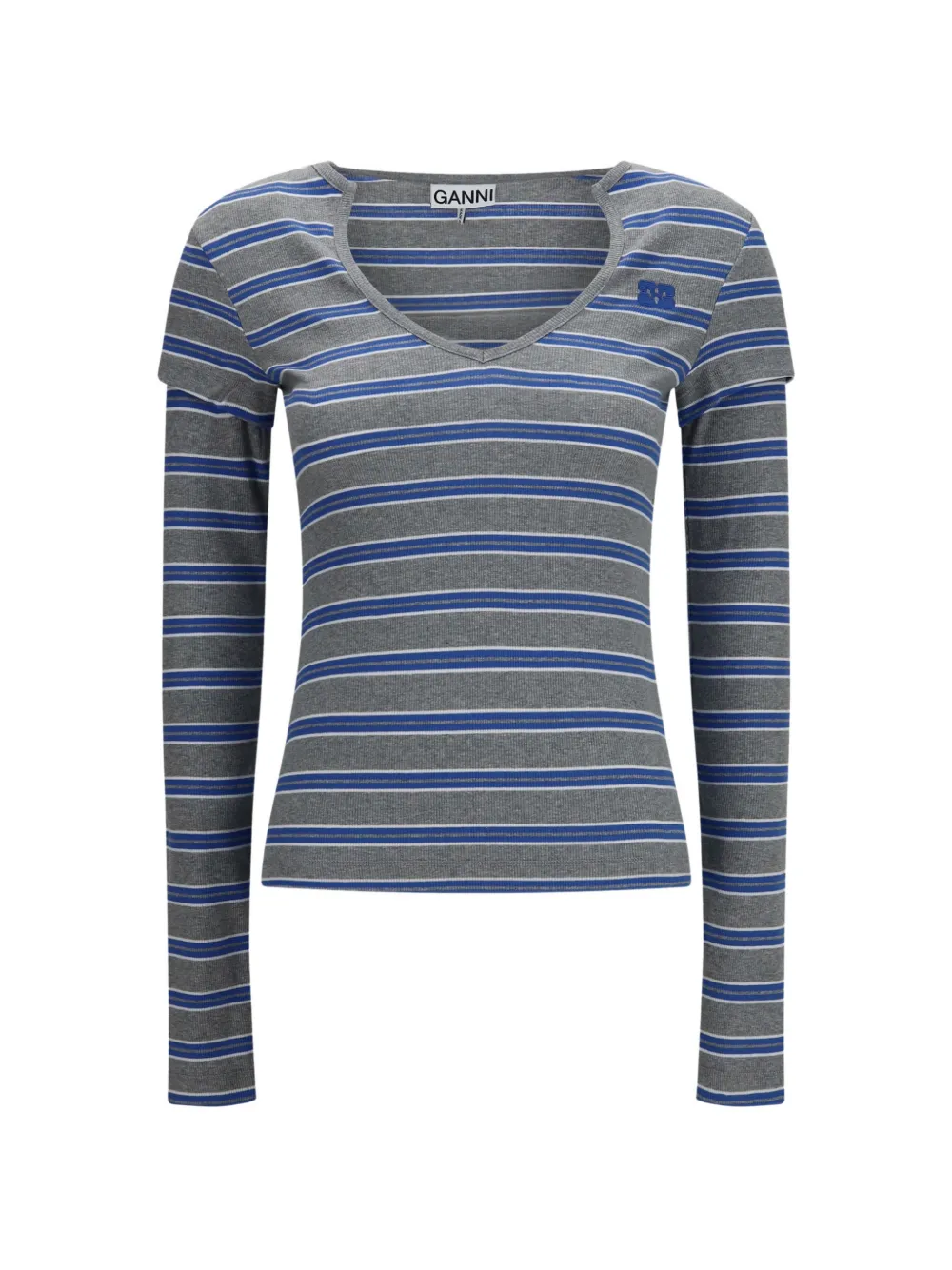 GANNI striped ribbed T-shirt - Grigio