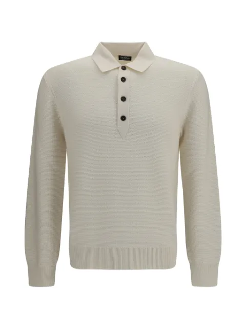Zegna waffle-knit long-sleeve polo shirt