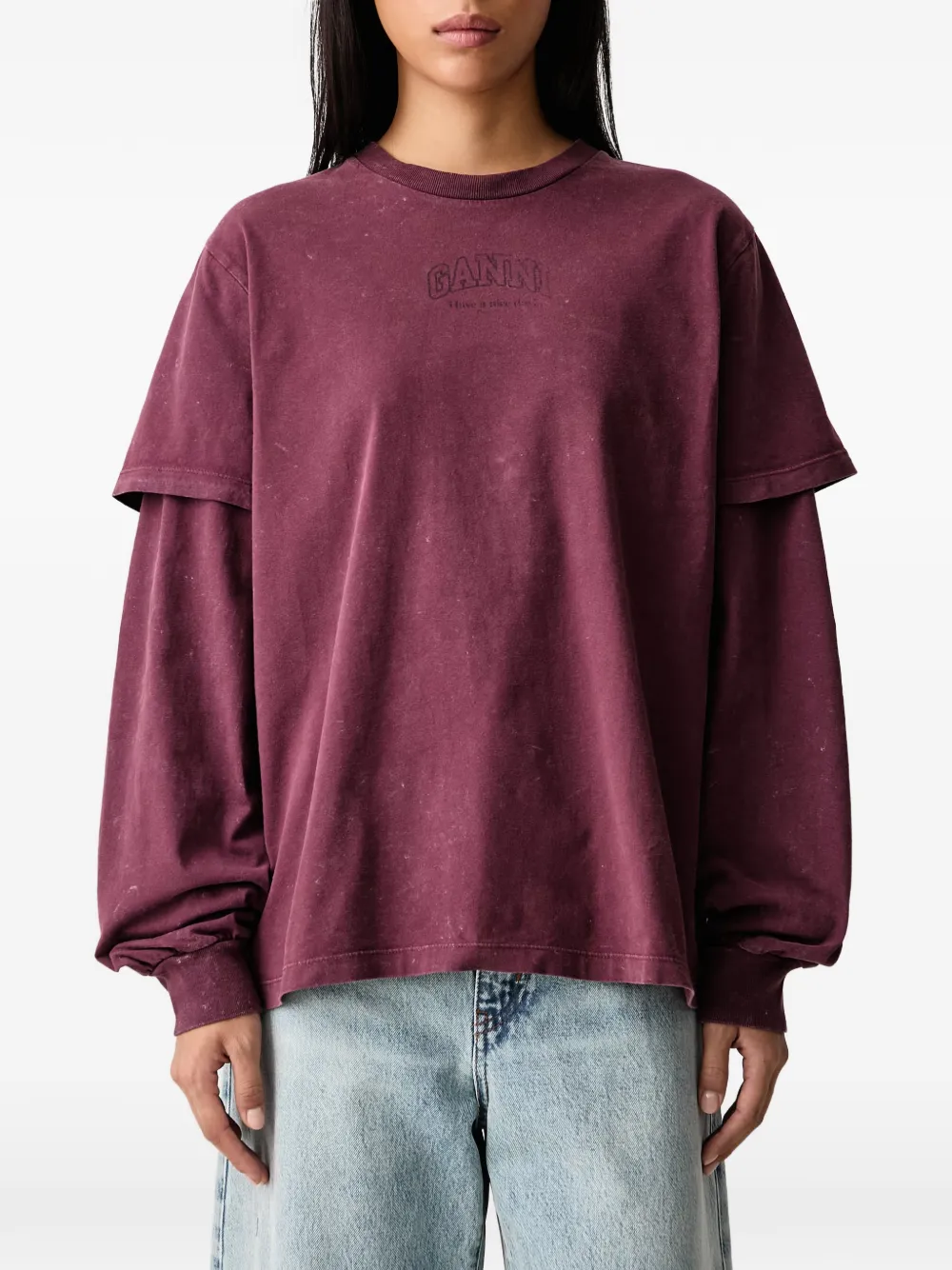 GANNI Sweater met dubbele mouwen Rood