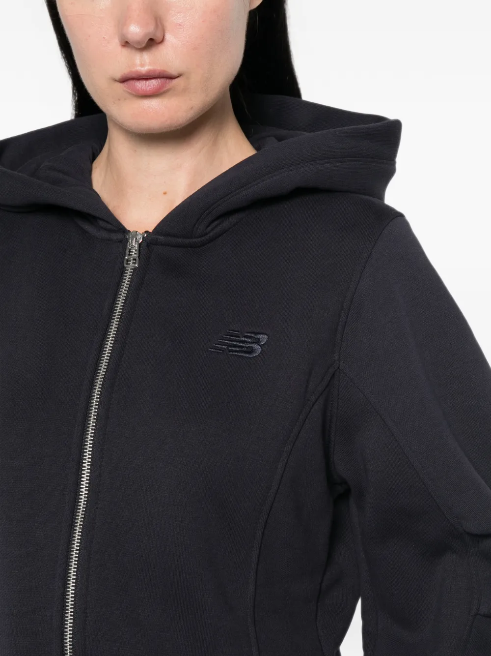 New Balance logo-embroidered zip-up hoodie Blauw