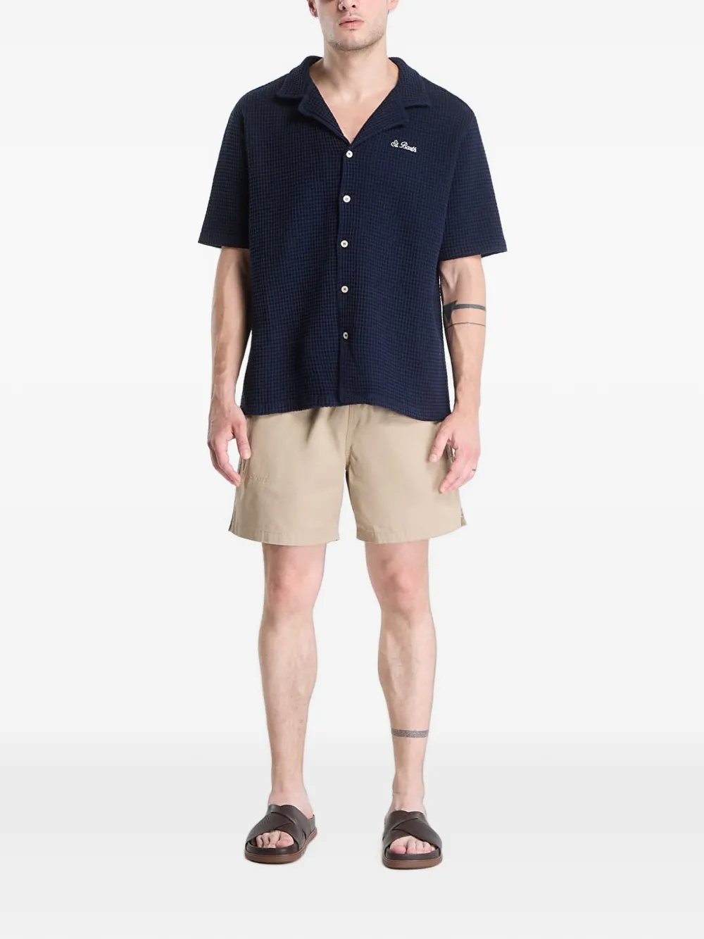 MC2 Saint Barth Wafelgebreid overhemd met geborduurd logo Blauw