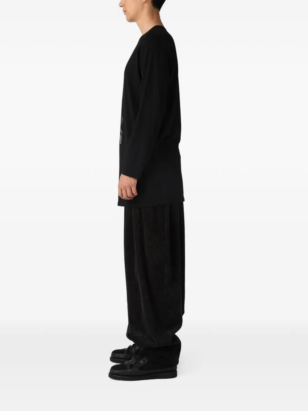 Yohji Yamamoto T-shirt met zijsplit en grafische print Zwart